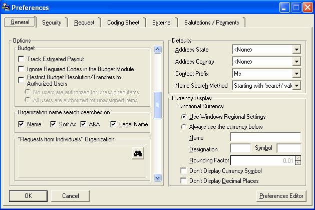 Navigating in the Budget Module 1 Budget Module Preferences Apart from coding options (described above), there are other settings in the GIFTS Administrators Module Preferences that affect the Budget
