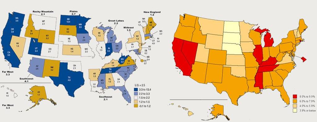 Several US states are experiencing strong growth Real GDP growth by states in 2012 Unemployment