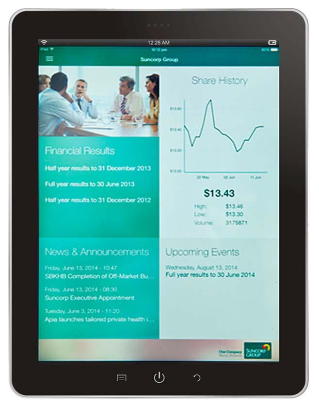 19 Investor Relations App Suncorp has launched an Investor Relations application