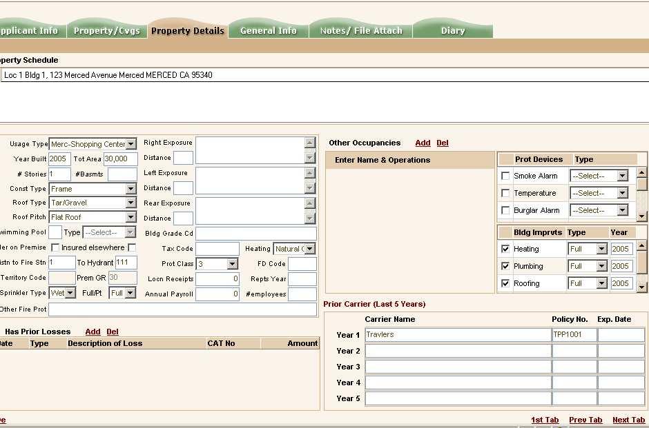 o Property Details tab Provides details about the property schedule o