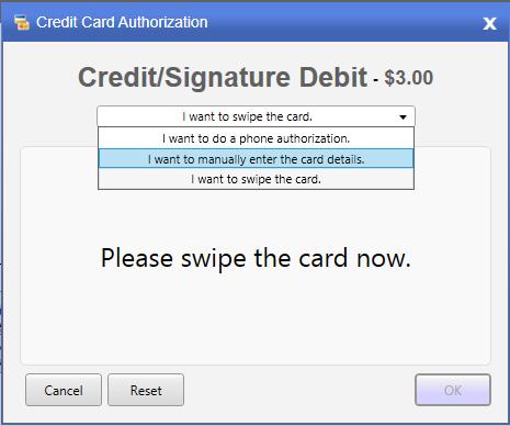 Performing a Manual Entry Credit/Debit Signature Sale If the signature device is not working or a card will not swipe properly you may have to manually enter the card information to process a