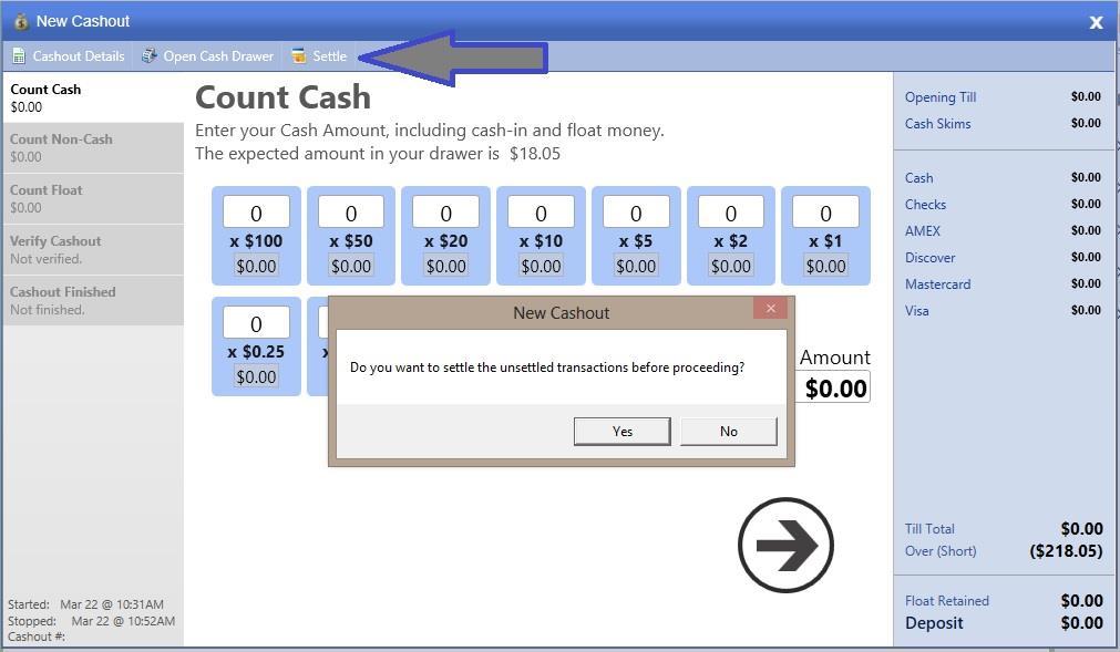 To batch your transactions begin the cashout process by clicking the Sales icon From the top action bar click Cash Mgmt and New Cashout from the dropdown menu.