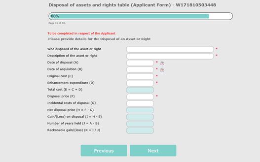 EXAMPLE TABLES If you clicked Yes to receiving income from Disposal of Assets
