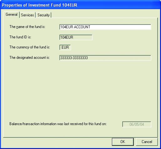The fund ID is automatically assigned, and is made up of your investor ID and the Sub Fund currency. Press the Services tab and select which options you want to use with this fund.