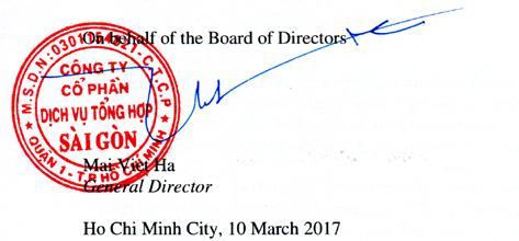 Saigon General Service Corporation Statement of the Board of Directors The Board of Directors of Saigon General Service Corporation ( the Company ) presents this statement and the accompanying