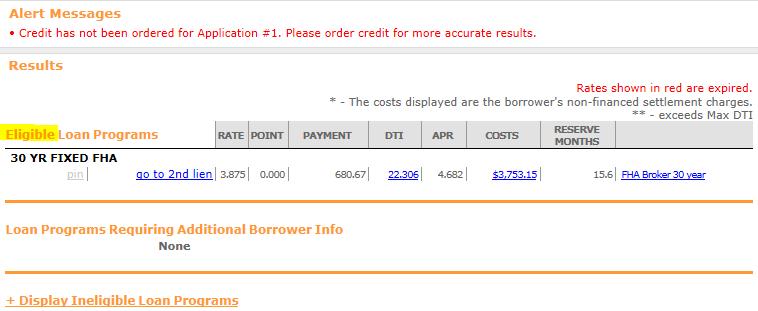 when the LTV is reduced to 96.5%, and the Price Button is clicked again, the loan data entered leads to an eligible feedback. In summary, if an error is made, there s no need to create a second loan.