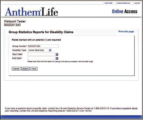 To perform a search on the Employee Disability Claims Status page: Enter the activity range start and end dates in the From Date and Thru Date fields. Select Search.