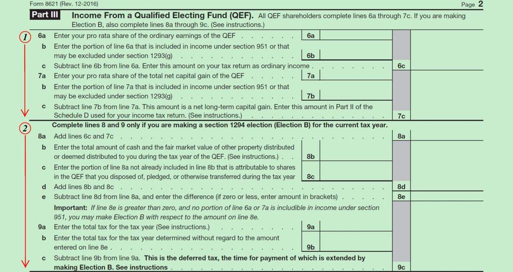 ELECTIONS TAX COMPLIANCE (CONTINUED) QEF Election Election A (continued) 1. Lines 6a-7c Completed for all years PFIC is a QEF 2.