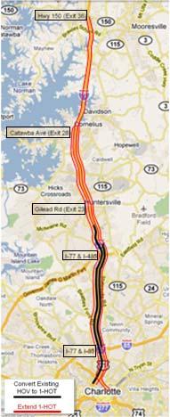 I-77 HOT Lanes P3 project scope Proposed scope provides for conversion of existing HOV to HOT and addition of HOT lanes for 27 miles along the I-77 corridor Section HOT Lanes Section Limits South 2 2.