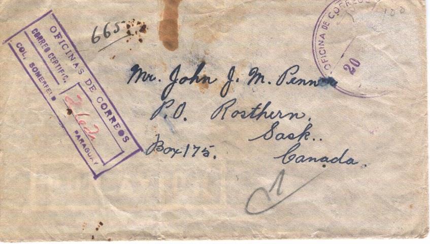 It was received in the post office in Paraguay on 20 Jul 1950. A second Aeropostal postmark in Paraguay 25 Jul 1950 reveals to us that the letter was airmailed to Montreal.
