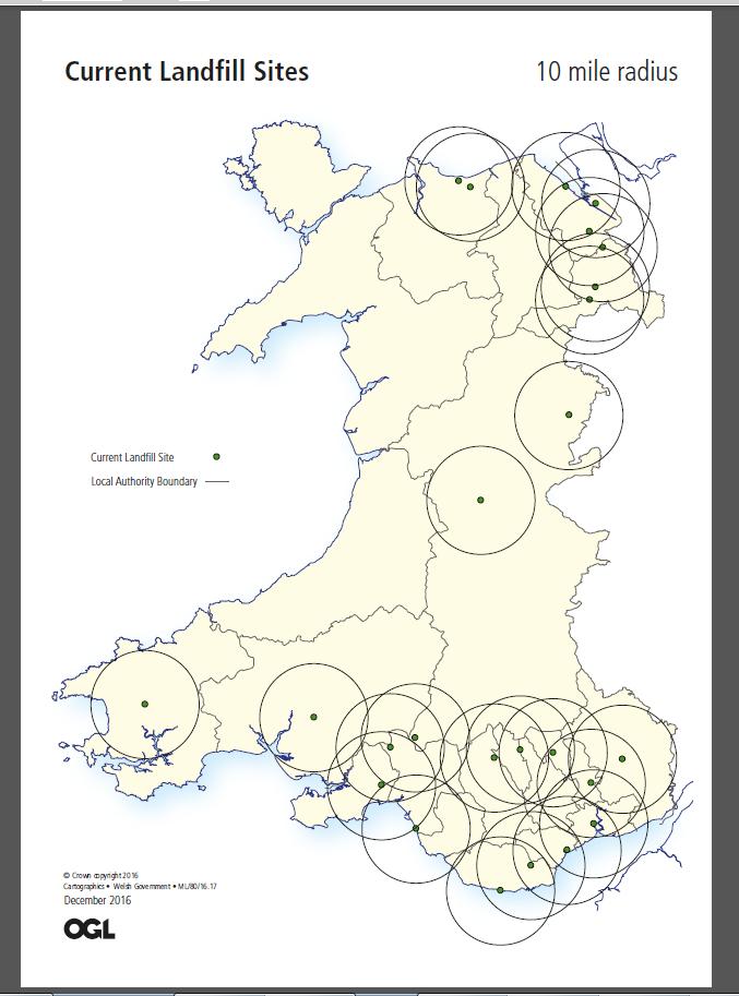 Areas eligible for LCF funding (within 10 miles of a landfill site) as
