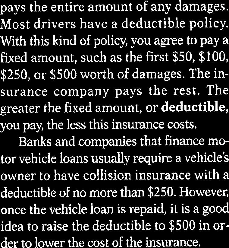 any damages. Most drivers have a deductible policy.