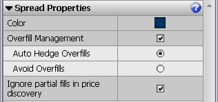 Setting Spread Properties Parameter Color Overfill management Ignore partial fills Description Click the color button to open a standard color selector.