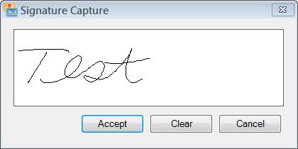On the Estimate Authorization window, when In Person is selected as the Contact Method, a signature capture area appears at the bottom of the window: Click the Get Signature button and the