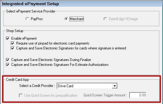 Step 2 Select the Credit Provider in R.O. Writer Merchant Partners First Mile Electronic Payments In the Configuration module, click Configuration menu > Electronic Payment Setup > Merchant.