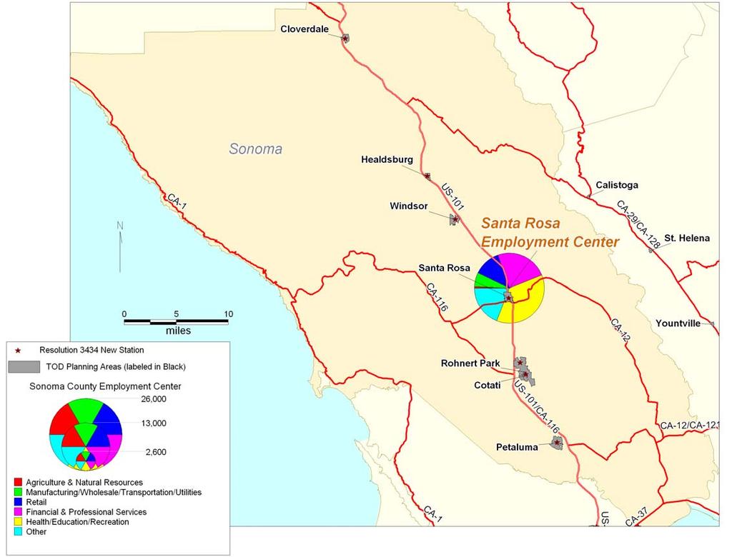 Figure 10: Regional Employment Center Map for Sonoma County Source: CTOD, Center