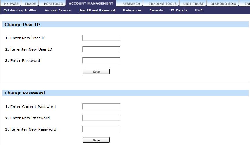 Managing Your Account 3. To change User ID and Password a.