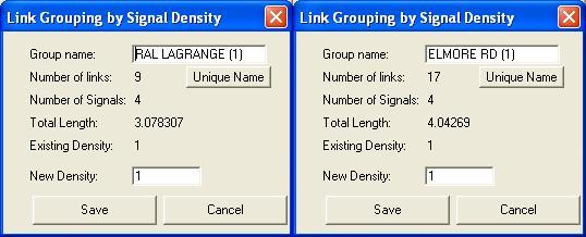 If this node is associated with any existing signal density groups, the signal density dialog boxes for each associated group will appear (shown below), and the user can update the new density values