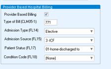 Provider Based Hospital Billing/Institutional Claim Defaults Admission Type, Admission Source and Patient Status are required on all Institutional / UB04 claims.