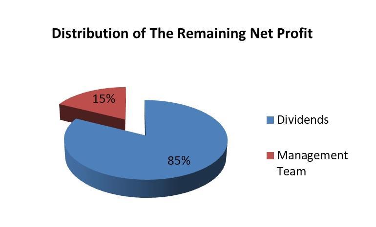 The remaining 85% of the net profit is paid as dividends to all holders on a