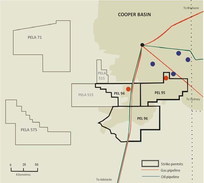 COOPER BASIN A VERY LARGE ACREAGE POSITION STRIKE S ASSET 16,000 km 2 / 4 million acres (net) of Cooper Basin permits and applications - Large permit interests (average 71%) and operator of four