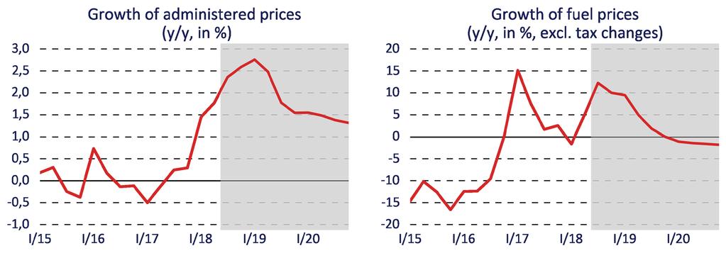 Administered and Fuel Prices o Growth in administered prices will be driven by electricity prices, which rose sharply in June; after 2019 Q1 their dynamics will slow down and return back bellow 2 %.