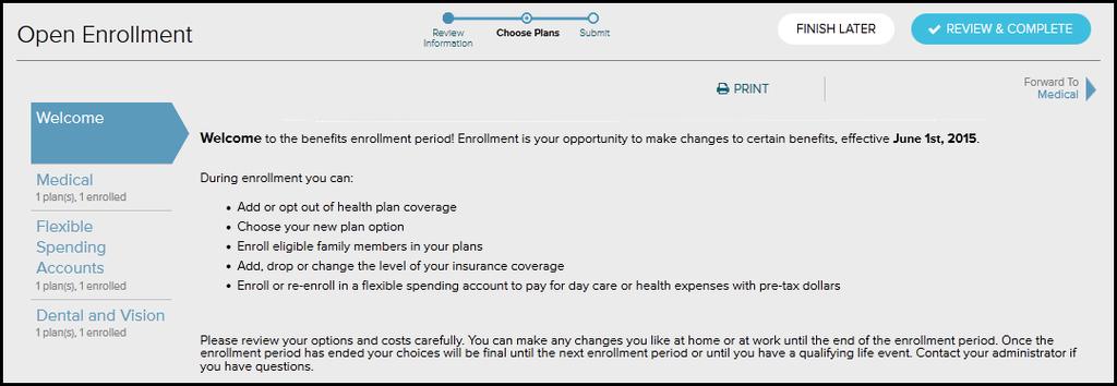 6 Select a benefit plan from the list on the left.