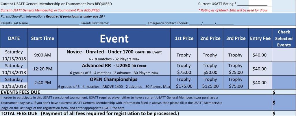 00 in Cash and Trophies Saturday, October 13 th, 2018 Participant Information (Incomplete information will