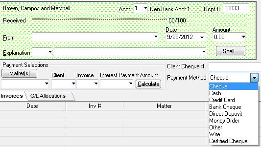 Trust Account and General Account Indicate Payment Method Payment can be received in a