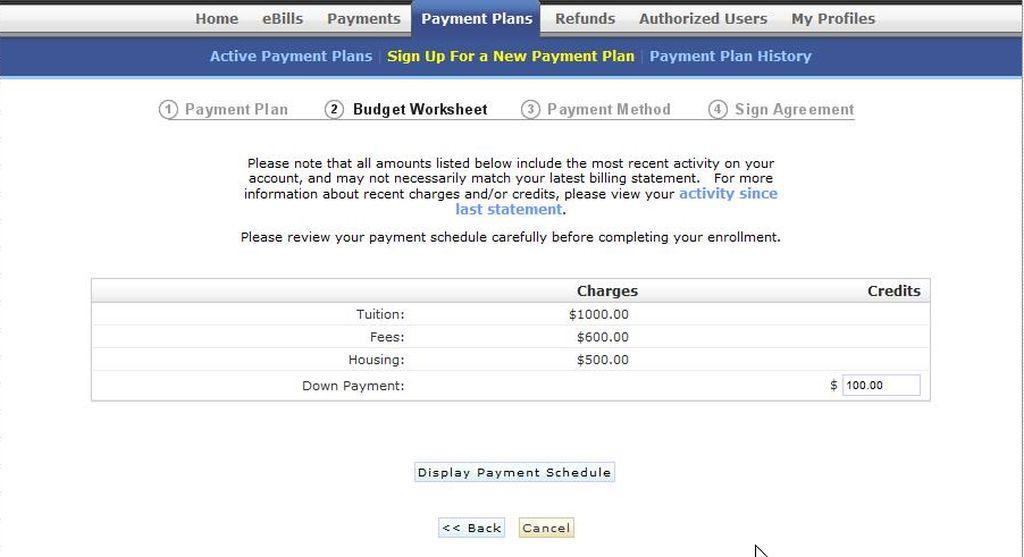 The Installment Payment Plan for Fall 2013 is described on this screen.