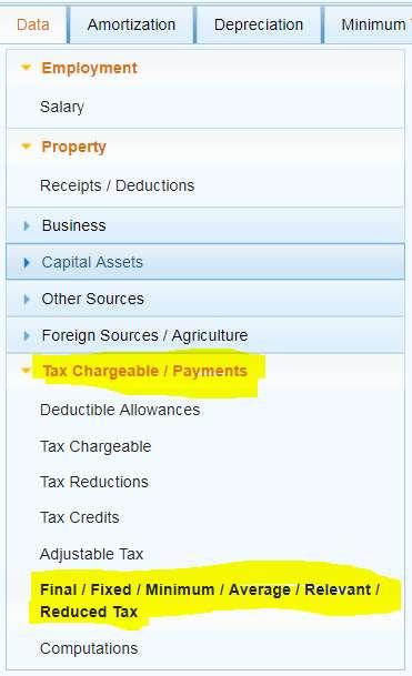 Go to Tax Chargeable / Payments Select