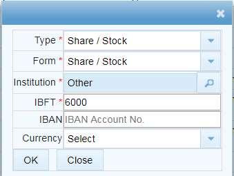 In order to enter details relating to shares, click on + as shown below.