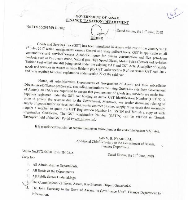 Govt Order No: FTX- 56/2017/Pt- III/102 dated 14/06/2017 on procurement of supply