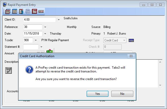 Credit and Void Transactions In the event you need to delete or adjust a transaction, Tabs3 and TAS will automatically attempt to issue a credit or void through ProPay for the associated credit card