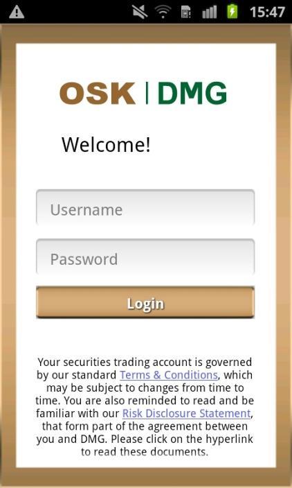 Enter User Name Tap on Login Enter Password Viewing Quotes SGX Top 20 Volume will be displayed upon login allowing user