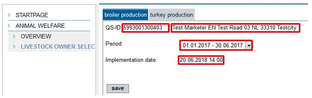 Figure 9: Livestock producer selection dialog chicken Figure 10: Livestock producer selection dialog turkey In both sectors, you will see your personal master data (QS ID, name, and status) at the