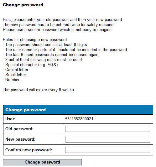 Figure 4 - Change password function This opens a new dialogue