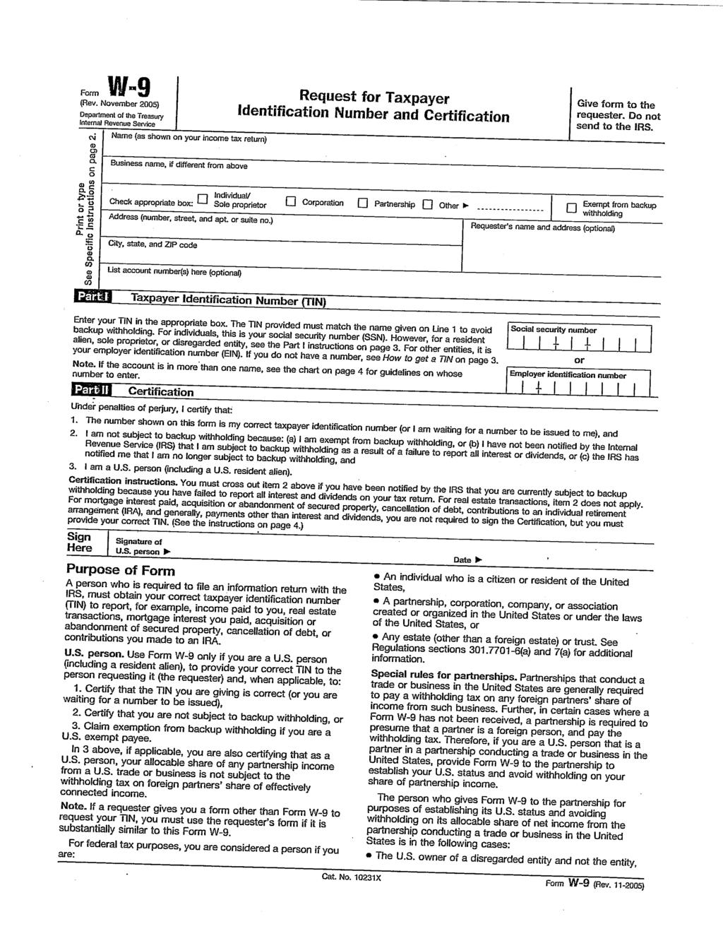 W..Q a (Rev. November 2005) Department of the Treasury Internal Revenue Service Print or type See Specific Instructions on page 2.
