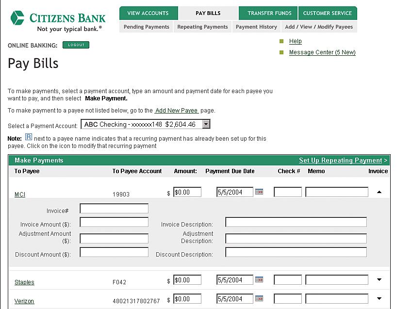 Citizens Bank Business Online Bill Payment Pay Bills Use the new payment date calendar to choose the date the payee is scheduled to receive the payment.