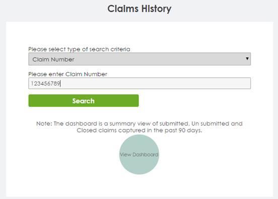 search using claim number, policy number, company registration number, agent