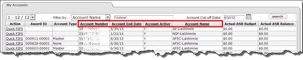 Sorting Accounts To sort accounts, click on the