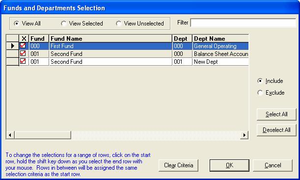 Choosing which Accounts to Print If desired, you can limit which funds, departments, and accounts to include in the Budgeted Financial Statement.