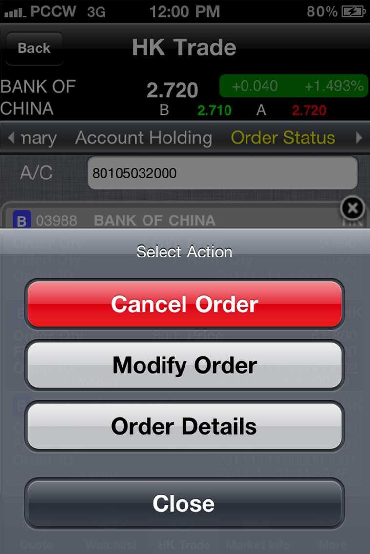 To amend or cancel the order, simply tab on the