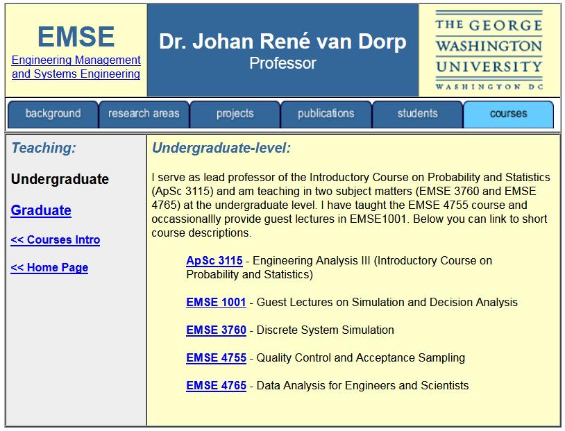 Undergraduate Courses taught by René van Dorp