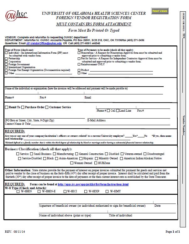 Updated Vendor Form Foreign for display purposes only Non-Resident Aliens complete the Foreign Vendor Form (W-8