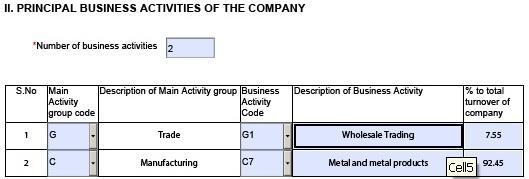 Principal business activities of the company As you will click on no.