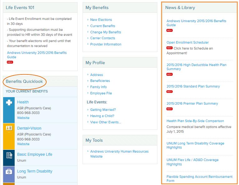 The Home Page (continued) The News & Library section of the Home Page includes key benefits information helpful to you for making benefit choices.