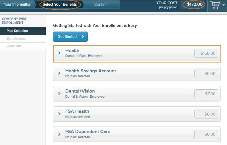 Step 2: Select Your Benefits Each benefit available has its own section that you can expand to learn more, and make your choices.