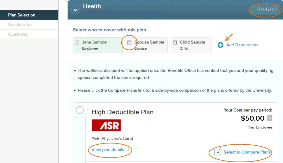 Please remember to click Save and Continue after each selection. Your choice is saved when the plan header turns green.