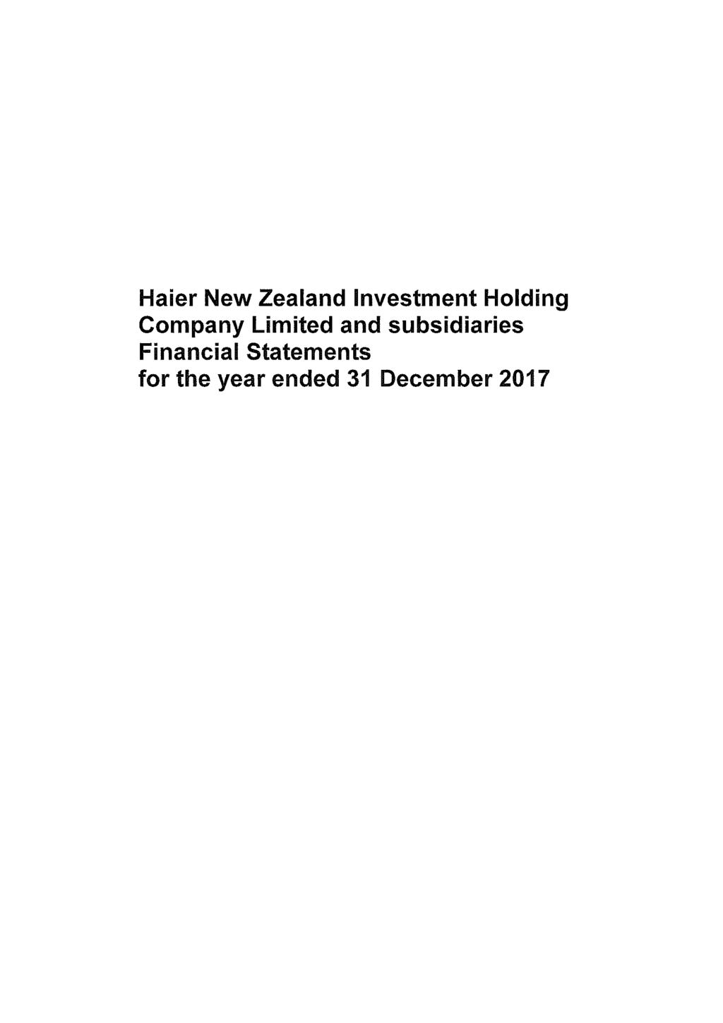 Haier New Zealand Investment Holding Company Limited and